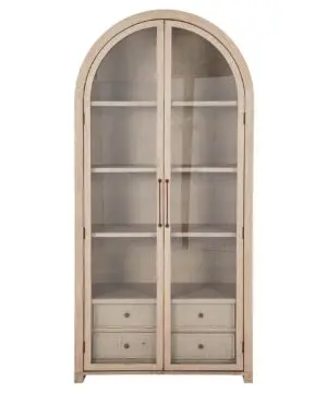 Open Box Gabby Elsa Natural Wood Glass Door Woven Rattan Drawer China Cabinet