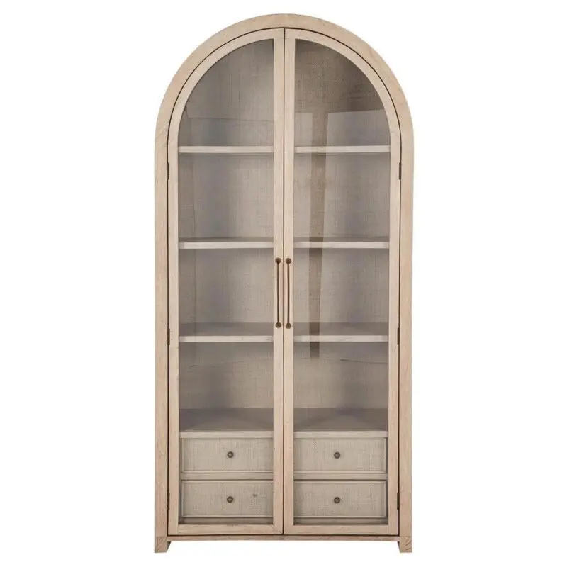 Open Box Gabby Elsa Natural Wood Glass Door Woven Rattan Drawer China Cabinet