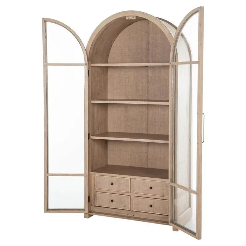 Open Box Gabby Elsa Natural Wood Glass Door Woven Rattan Drawer China Cabinet - Image 4
