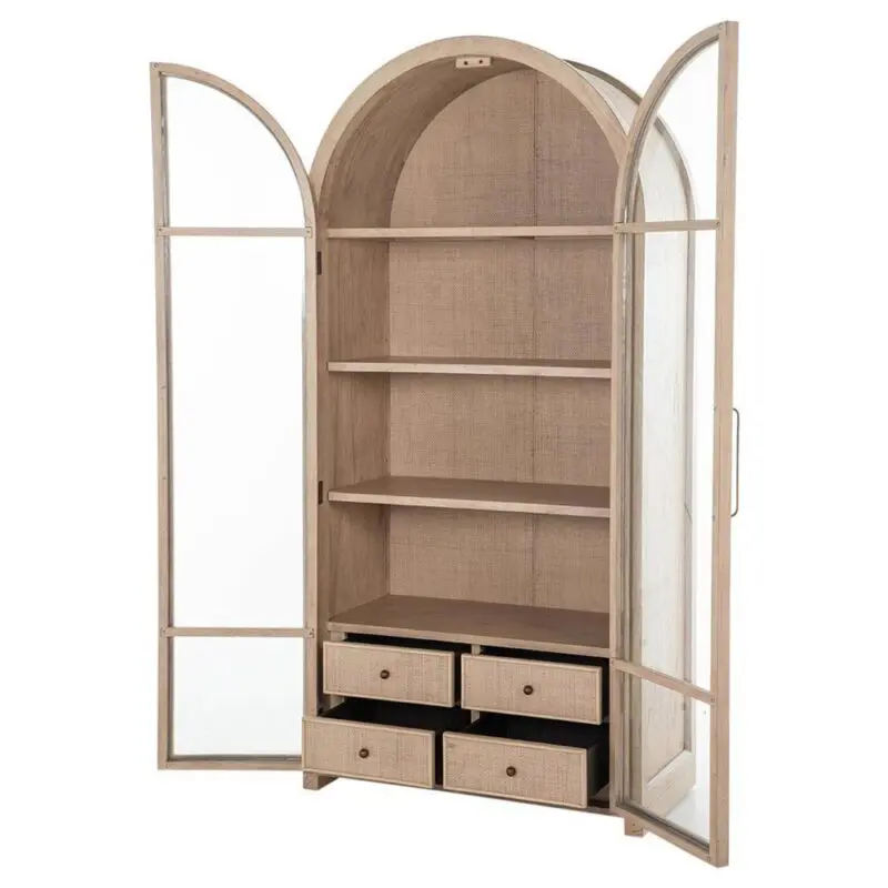 Open Box Gabby Elsa Natural Wood Glass Door Woven Rattan Drawer China Cabinet - Image 5