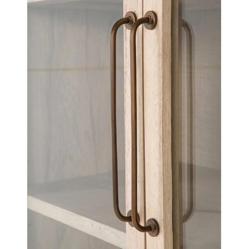 Open Box Gabby Elsa Natural Wood Glass Door Woven Rattan Drawer China Cabinet - Image 6