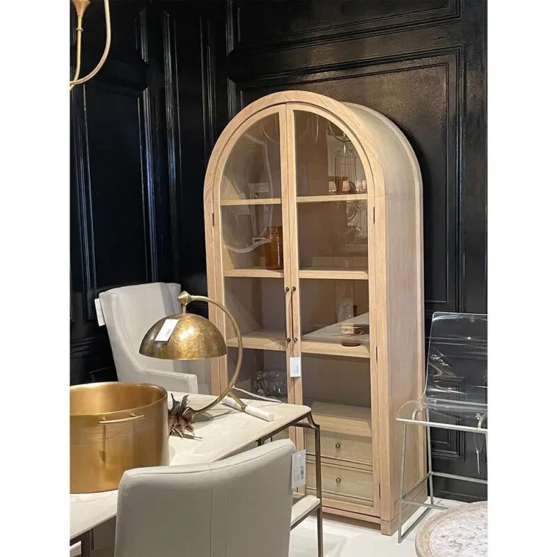 Open Box Gabby Elsa Natural Wood Glass Door Woven Rattan Drawer China Cabinet - Image 8