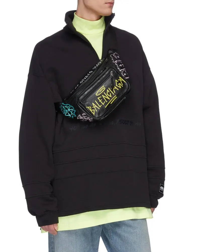 Balenciaga Men's Black 'explorer Graffiti' Print Leather Bum Bag - Image 2