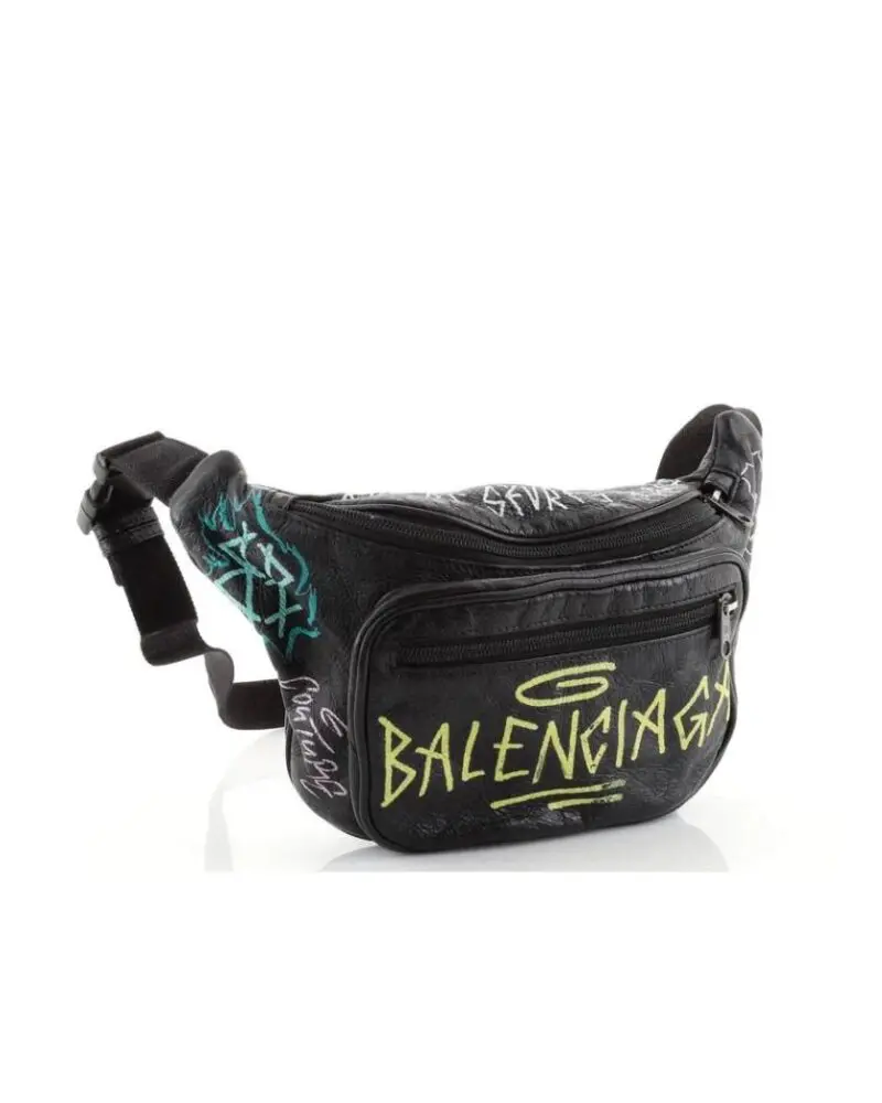 Balenciaga Men's Black 'explorer Graffiti' Print Leather Bum Bag - Image 4