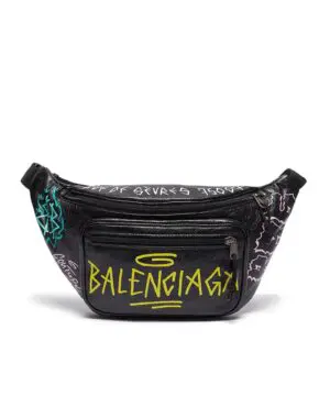Balenciaga Men's Black 'explorer Graffiti' Print Leather Bum Bag-20244436