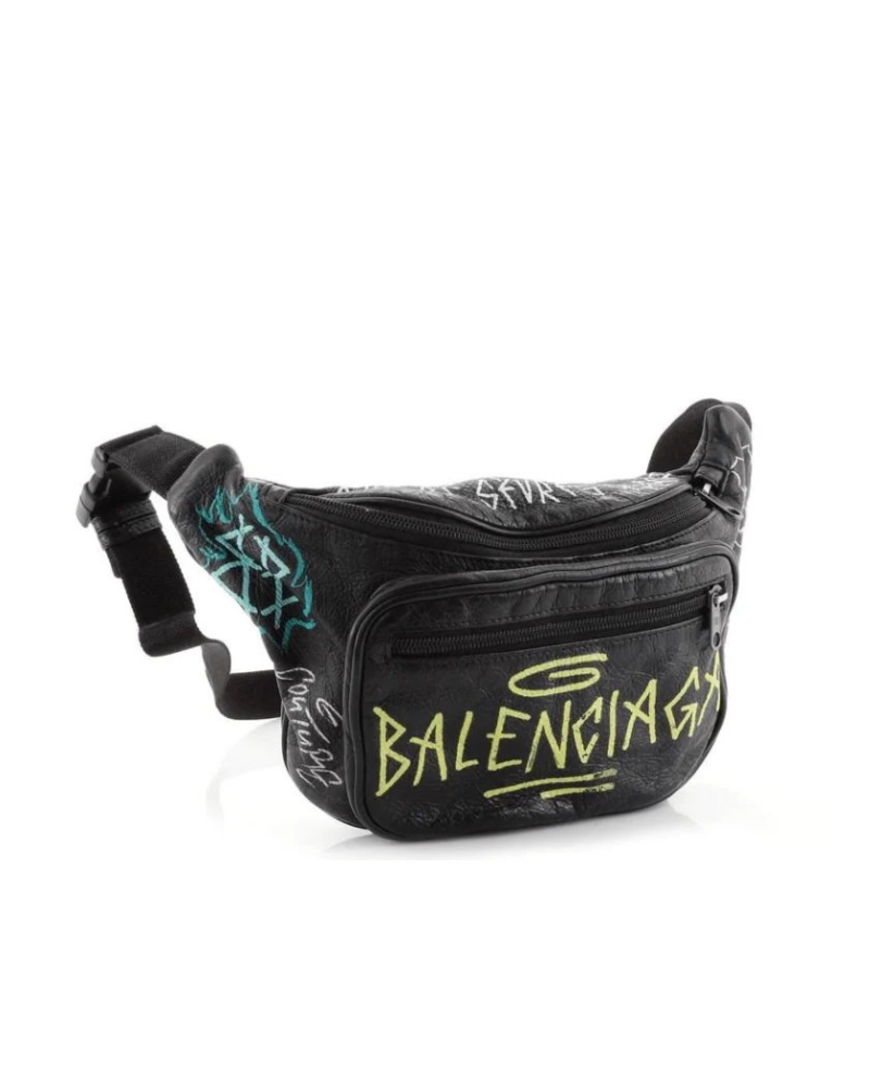 Balenciaga Men's Black 'explorer Graffiti' Print Leather Bum Bag - Image 5
