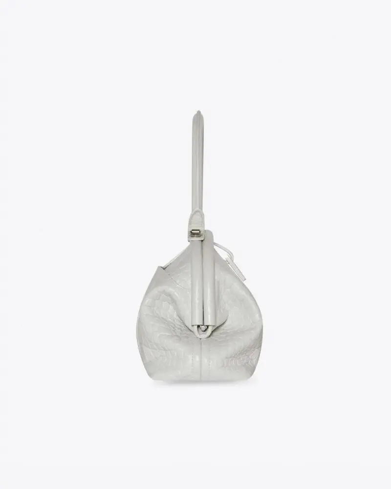 Balenciaga Small Editor Embossed Leather Bag In White - Image 6