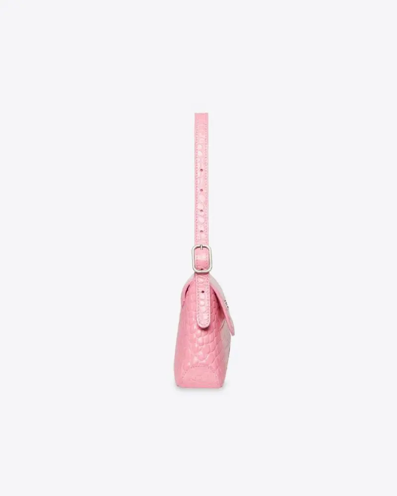 Balenciaga XX Small Flap Bag Crocodile Embossed in Pink - Image 6