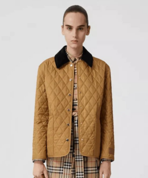 Burberry Corduroy Collar Diamond Quilted Jacket In Camel-20237201