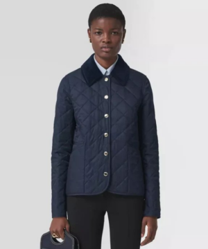 Burberry Corduroy Collar Diamond Quilted Jacket In Midnight-20237189