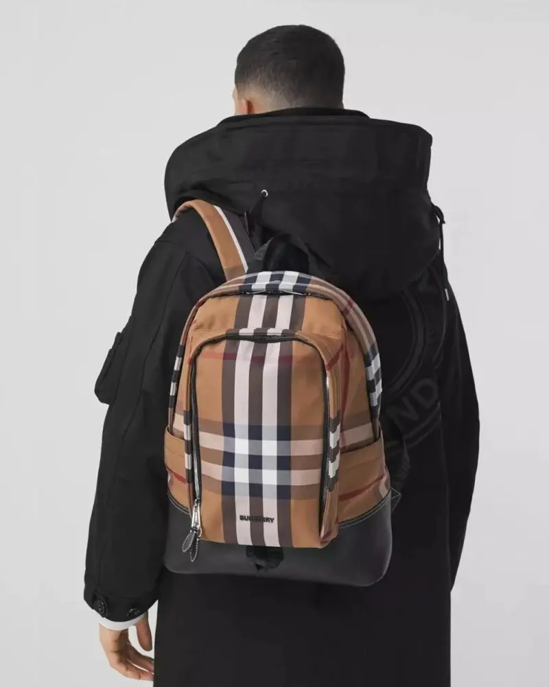 Burberry Large Check Cotton Canvas and Leather Backpack - Image 2