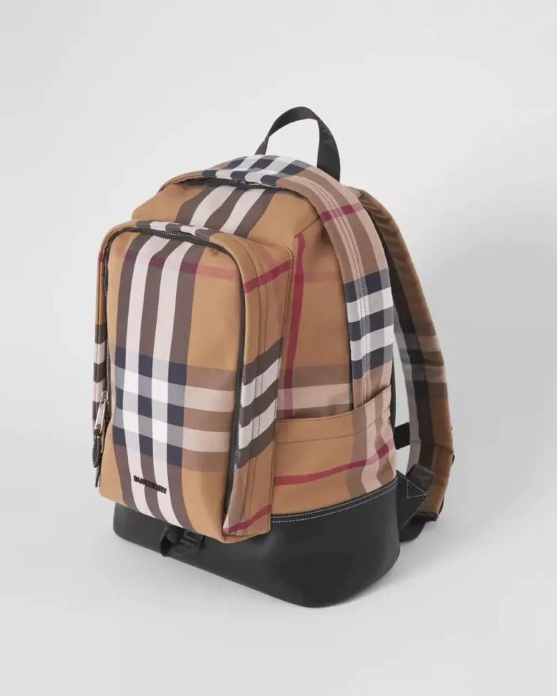 Burberry Large Check Cotton Canvas and Leather Backpack - Image 3