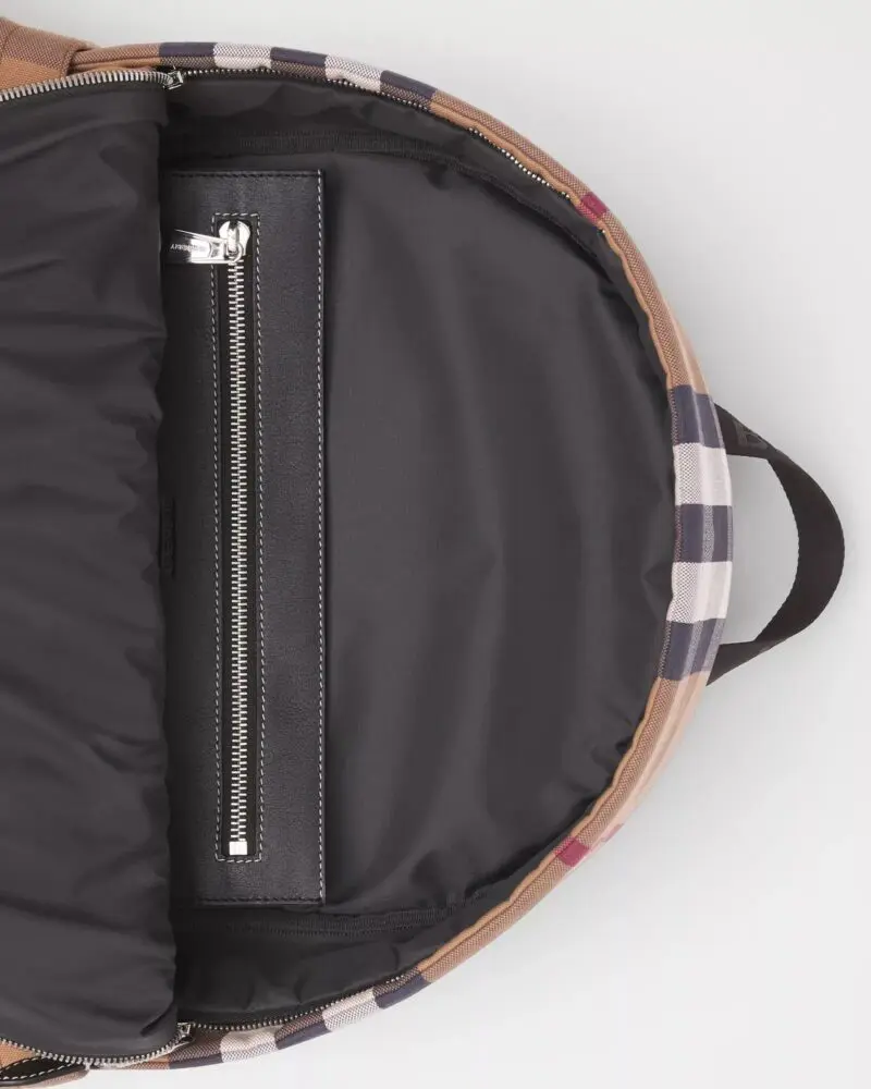 Burberry Large Check Cotton Canvas and Leather Backpack - Image 4