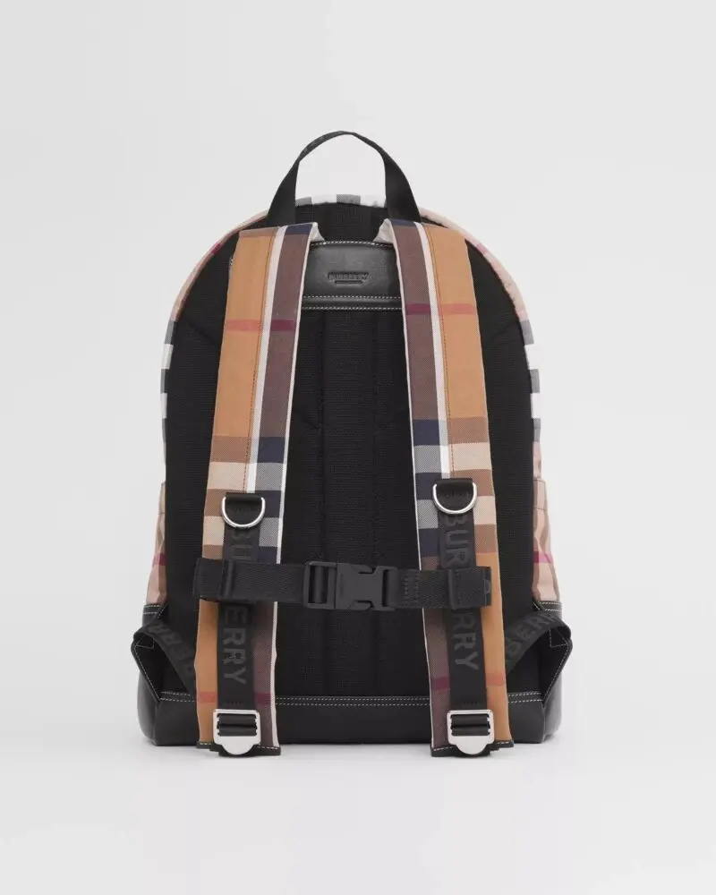 Burberry Large Check Cotton Canvas and Leather Backpack - Image 6
