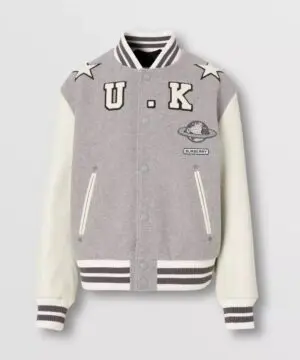 Burberry Leather Sleeve Technical Wool Varsity Jacket-20238533