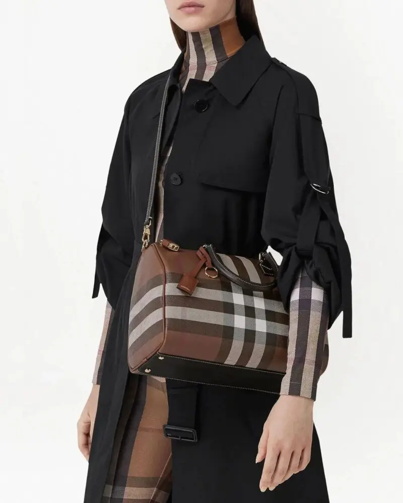 Burberry Medium Check E-Canvas Bowling Top-Handle Bag - Image 2