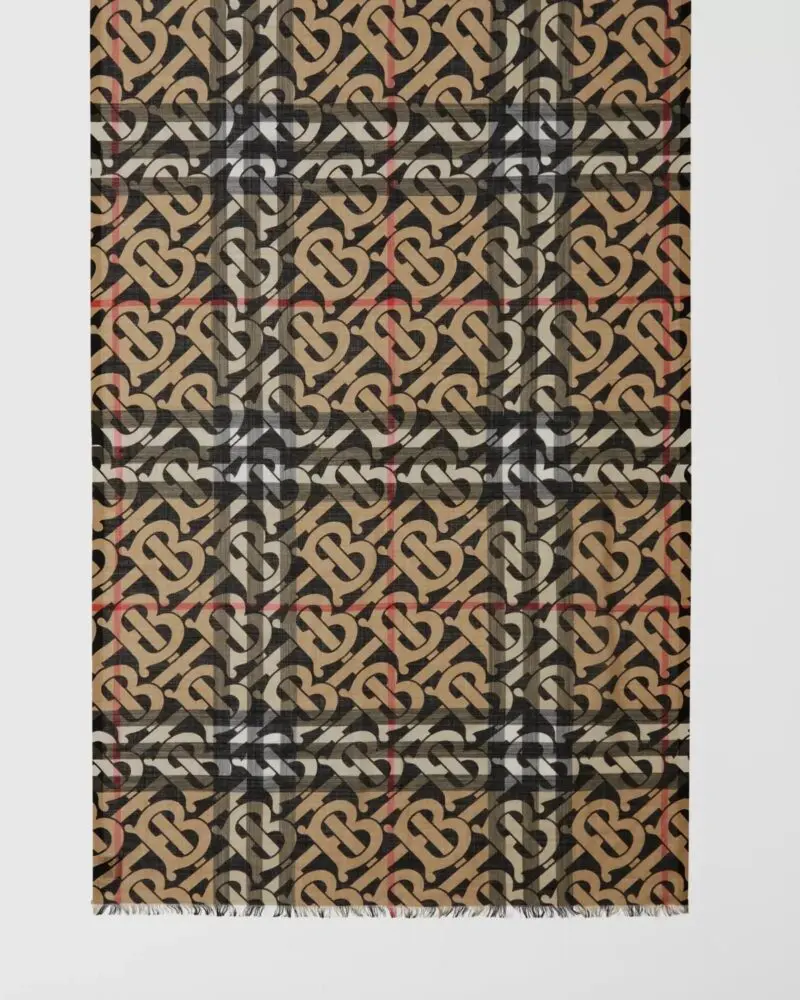 Burberry Men's Monogram Print Lightweight Check Wool Silk Scarf - Image 3