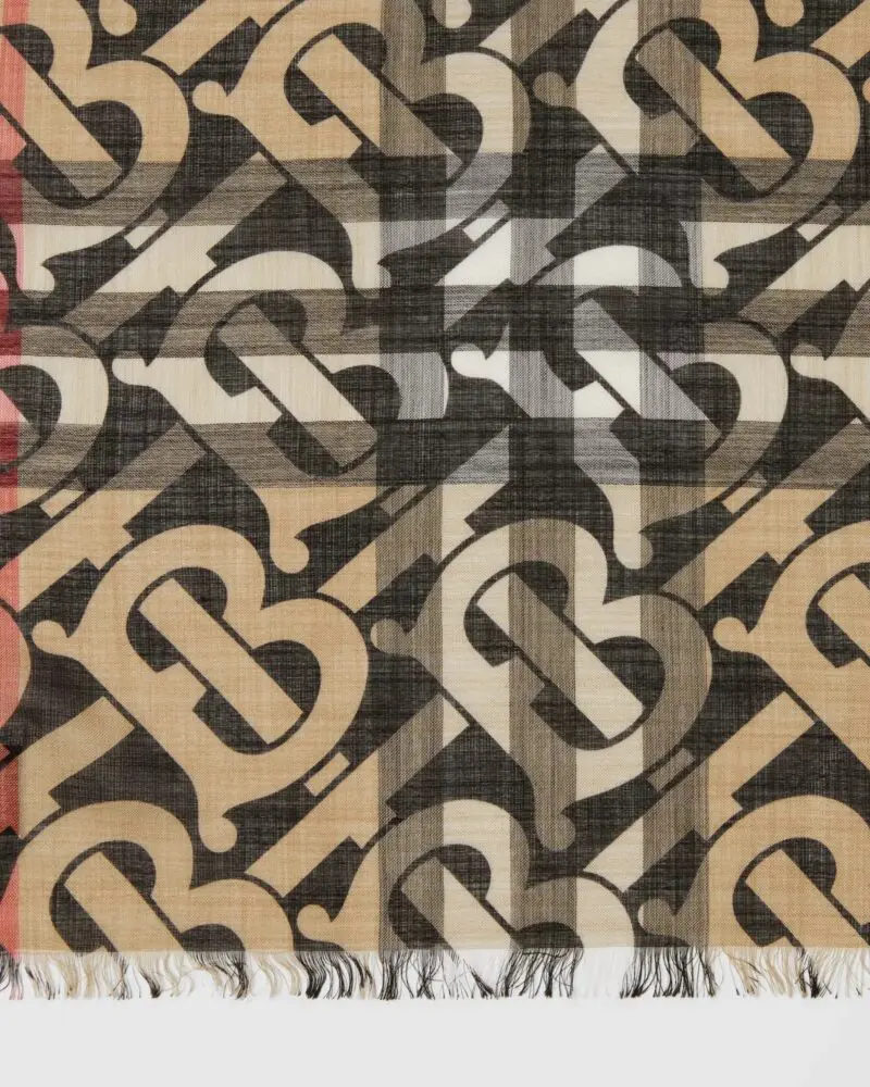 Burberry Men's Monogram Print Lightweight Check Wool Silk Scarf - Image 4