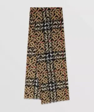 Burberry Men's Monogram Print Lightweight Check Wool Silk Scarf-20248222