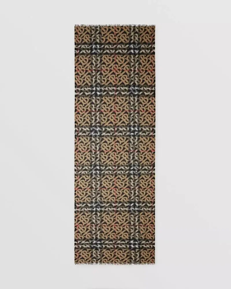 Burberry Men's Monogram Print Lightweight Check Wool Silk Scarf - Image 5