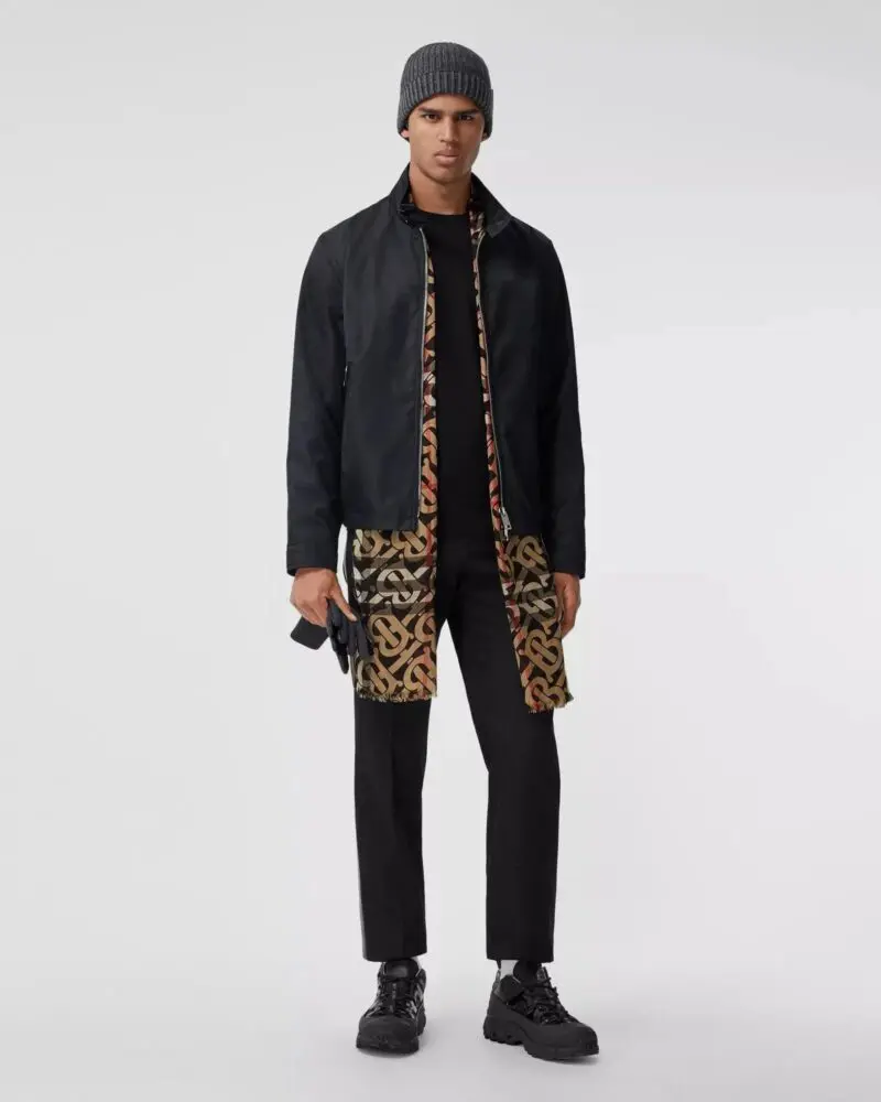 Burberry Men's Monogram Print Lightweight Check Wool Silk Scarf - Image 6