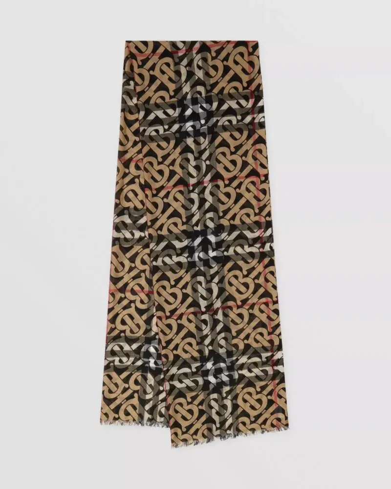 Burberry Men's Monogram Print Lightweight Check Wool Silk Scarf-20248222