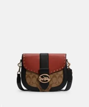 Coach Georgie Saddle Bag In Colorblock Signature Canvas With Rivets-20253382
