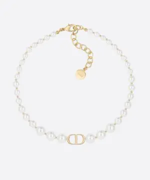 Dior 30 Montaigne Choker Gold-Finish Metal and White Resin Pearls-20257715