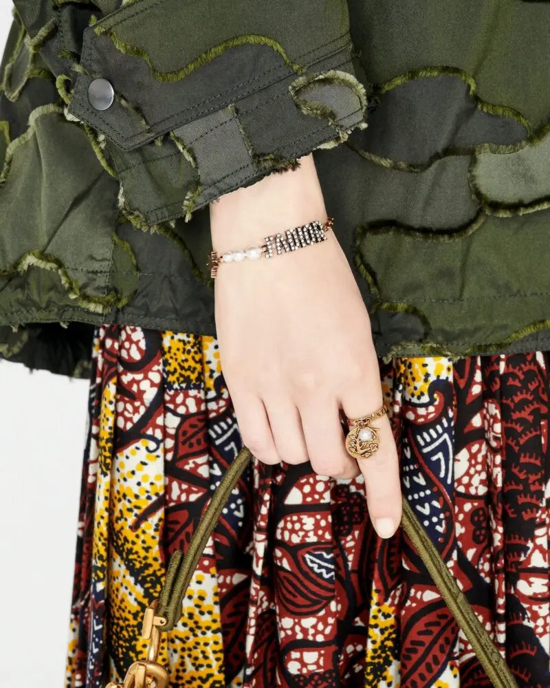 Dior J'Adior Bracelet Antique Gold Metal, White Resin Pearls and Crystals - Image 2