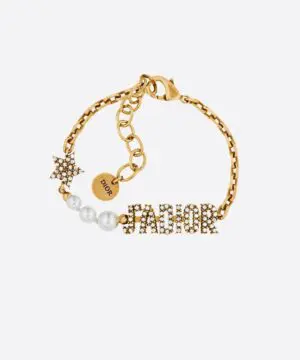 Dior J'Adior Bracelet Antique Gold Metal, White Resin Pearls and Crystals-20257249