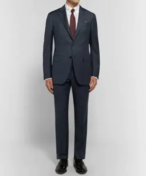 Ermenegildo Zegna Navy Slim-Fit Micro-Checked Wool Suit-20227204