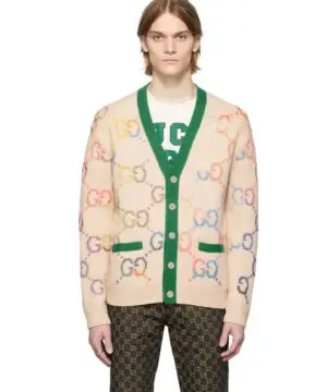 Gucci Beige Lunar New Year 'Gucci Tiger' GG Cardigan-20245280