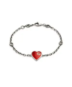 Gucci GG Hearts Sterling Silver & Red Enamel Bracelet-20257240