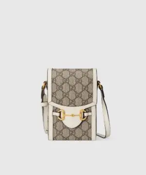 Gucci Horsebit 1955 Mini Bag, White Leather Trim-20257253