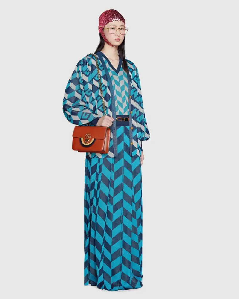 Gucci Lamé Jacquard Cardigan with Geometric G - Image 3
