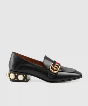 Gucci Leather Mid-Heel Loafer, Black-20256152