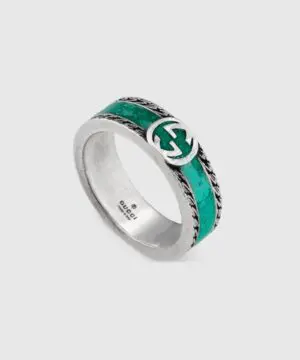 Gucci Sterling Silver & Enamel Interlocking G Ring-20257319