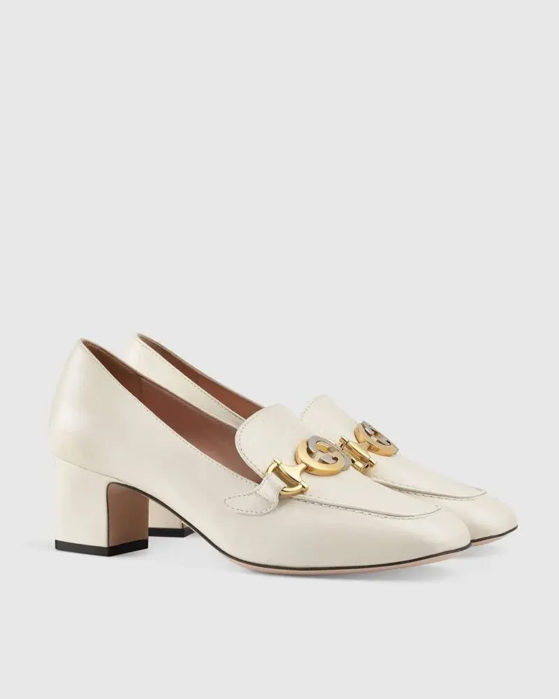 Gucci White Zumi Leather Mid-Heel Loafer - Image 3