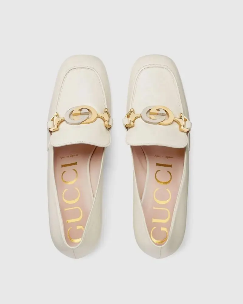 Gucci White Zumi Leather Mid-Heel Loafer - Image 4