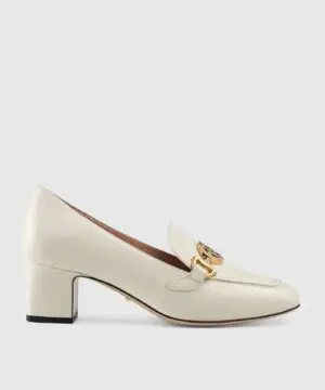 Gucci White Zumi Leather Mid-Heel Loafer-20248824