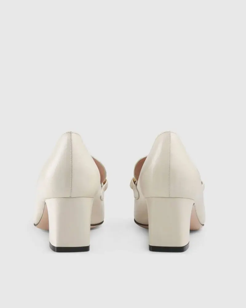 Gucci White Zumi Leather Mid-Heel Loafer - Image 5