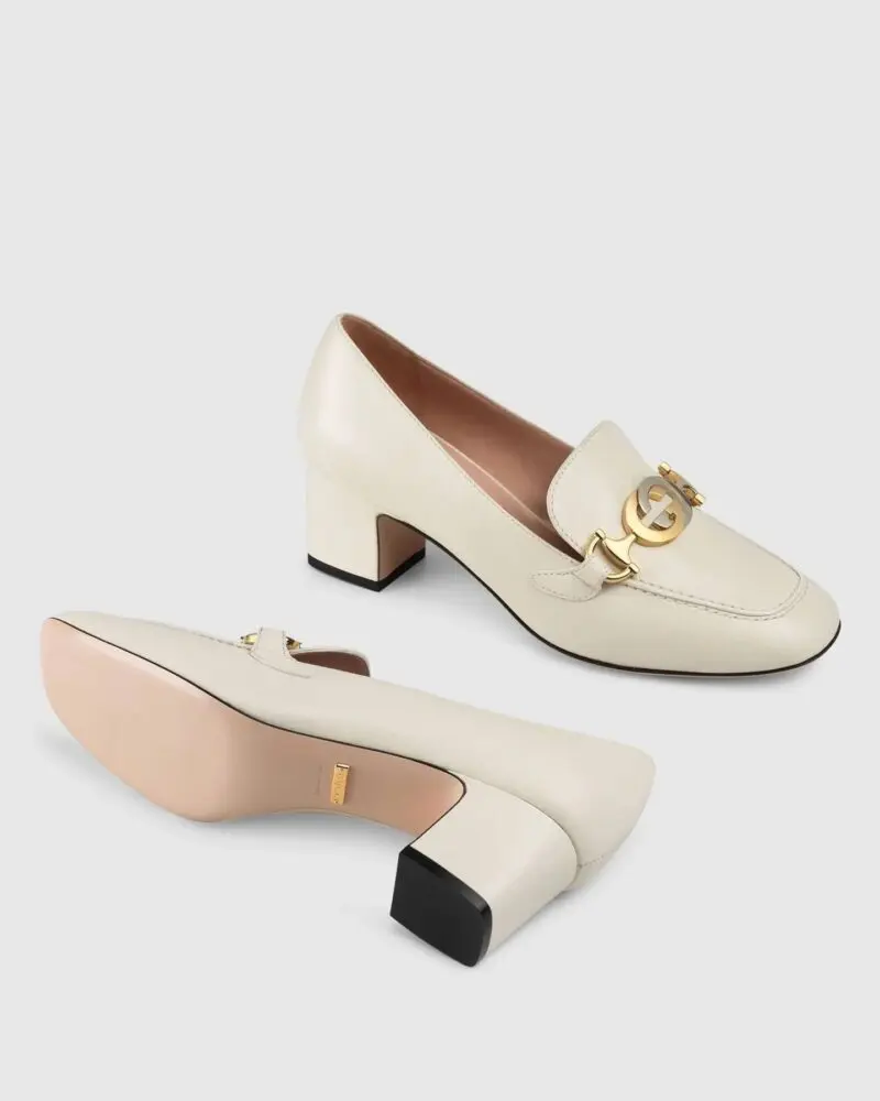 Gucci White Zumi Leather Mid-Heel Loafer - Image 6
