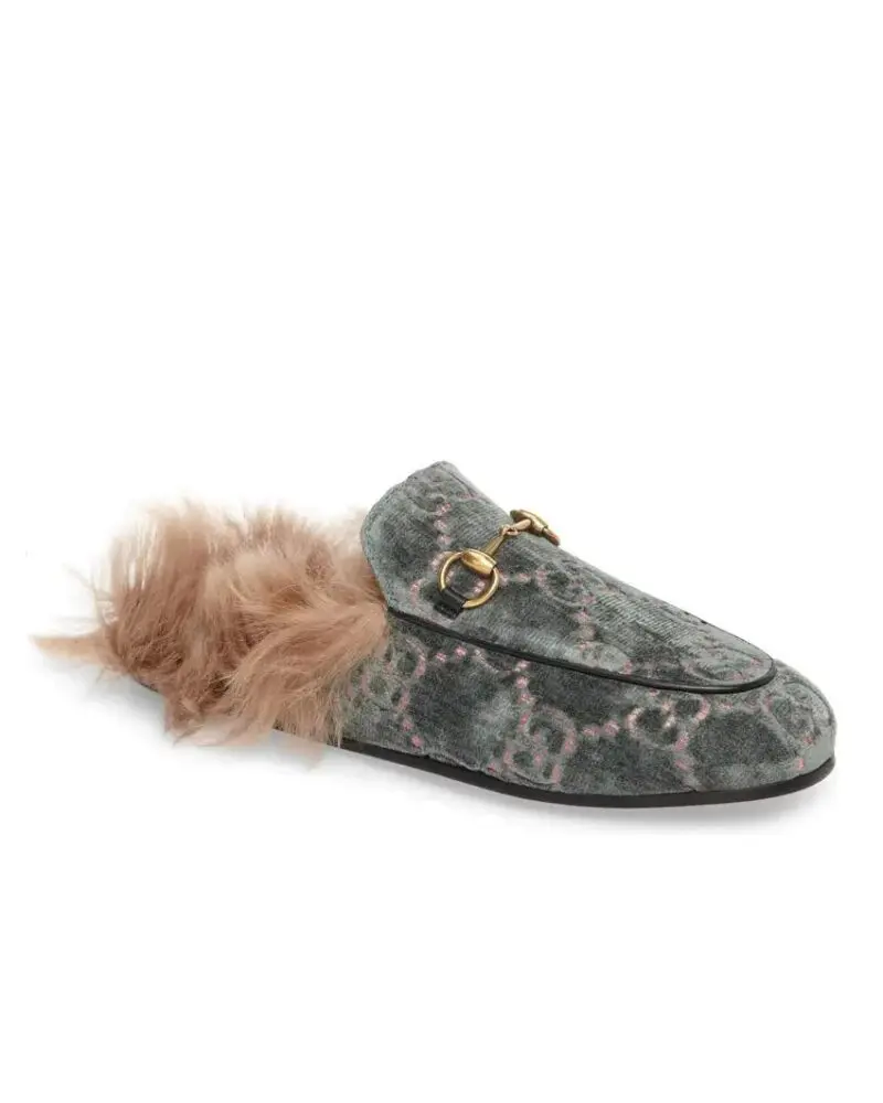 Gucci Women's Princetown Fur-lined GG Velvet Slipper - Natural - Image 2