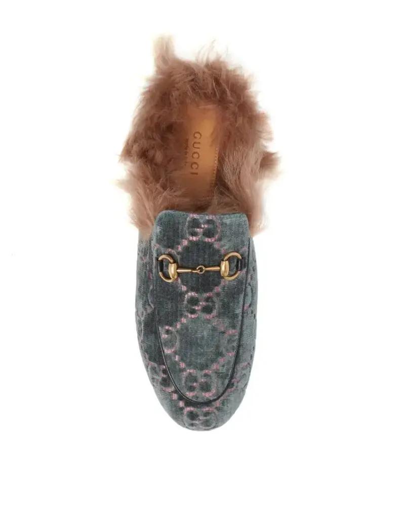 Gucci Women's Princetown Fur-lined GG Velvet Slipper - Natural - Image 3
