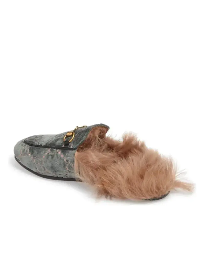 Gucci Women's Princetown Fur-lined GG Velvet Slipper - Natural - Image 4