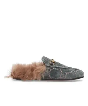 Gucci Women's Princetown Fur-lined GG Velvet Slipper - Natural-20236436