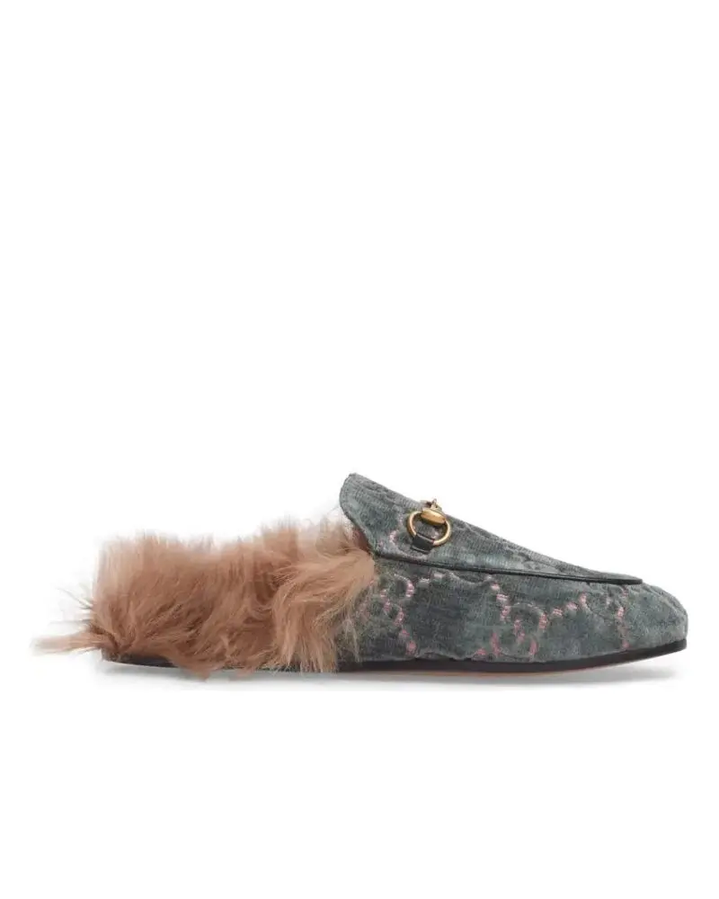 Gucci Women's Princetown Fur-lined GG Velvet Slipper - Natural-20236440