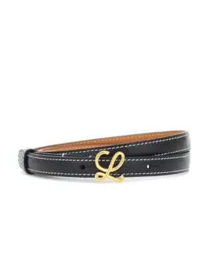 Loewe 1.5cm Black Leather Logo-Plaque Belt-20252846