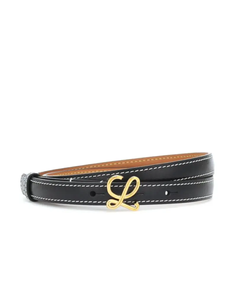 Loewe 1.5cm Black Leather Logo-Plaque Belt-20252851