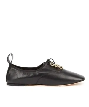 Loewe Black Logo Leather Flats, Black-20253200